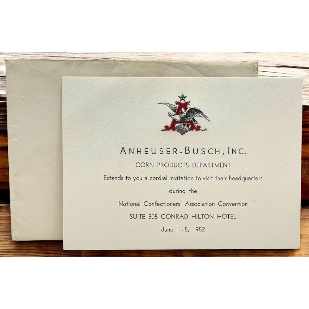 Vintage 1952 Anheuser Busch Invitation with Envelope Beer Company Ephemera